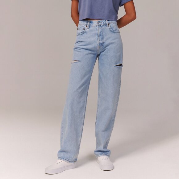 Abercrombie & Fitch The 90s Baggy Low Rise Side Cut Jeans Size 28 Regular - Picture 1 of 4